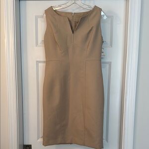Anne Klein Tan Sheath Midi Dress V-Neck Sleeveless NWT